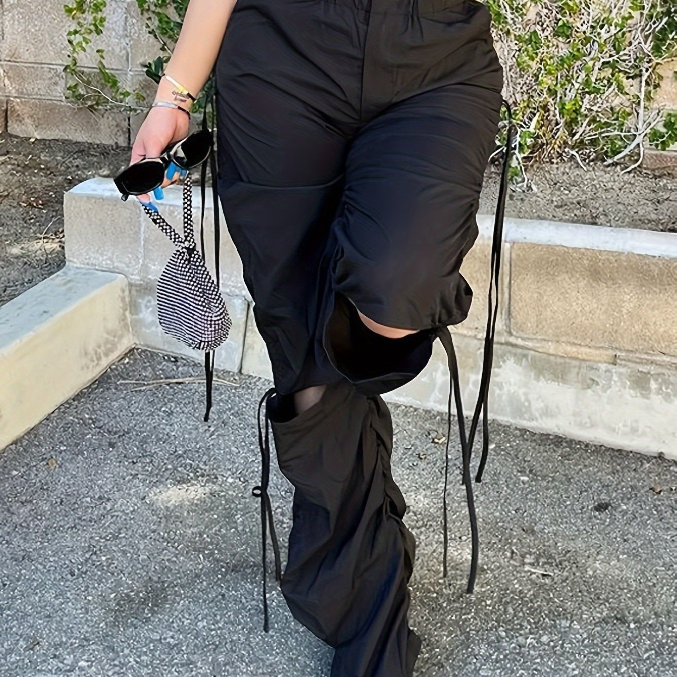 Sporty Lace Up Pants Loose Fit