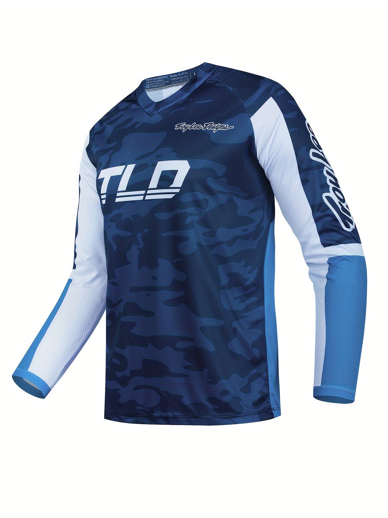 Camouflage Men's Cycling Jersey Long Sleeve V Neck Top
