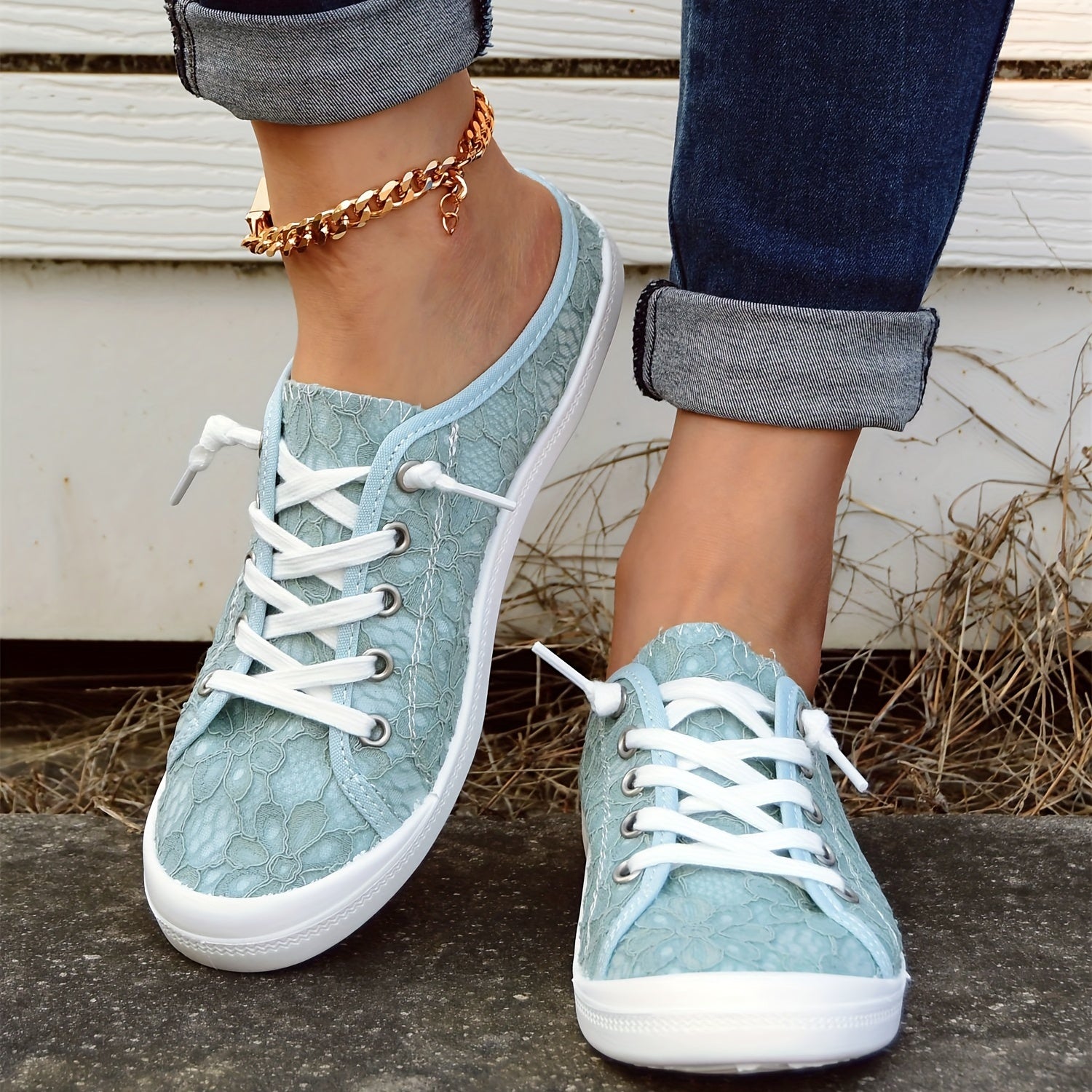 Women's Sea Lace Flower Mules Sneakers Lightweight Casual Shoes