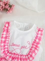 Girls Sleeveless Plaid Dress with Letter Embroidery