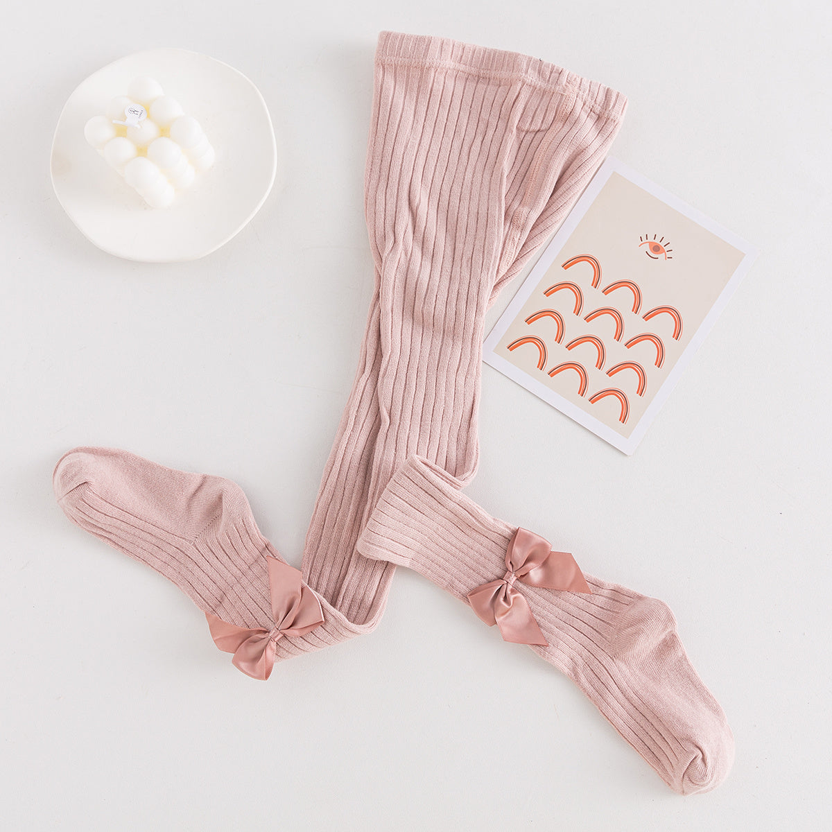 Baby Girls Cable Knit Tights with Bow Pink