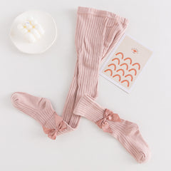 Baby Girls Cable Knit Tights with Bow Pink