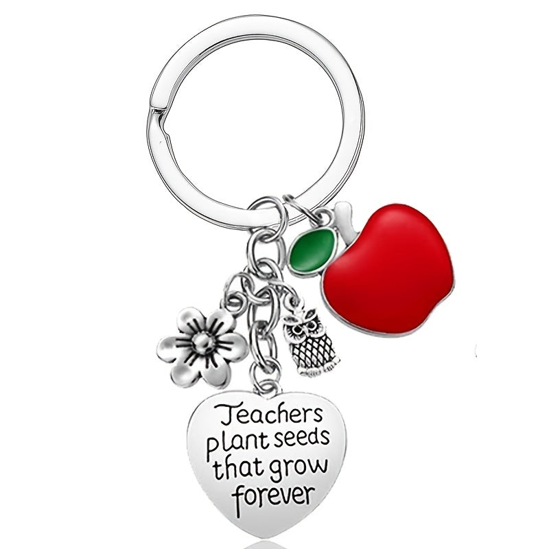 Stainless Steel Owl Keychain with Flower Charm - Perfect Gift for Teachers