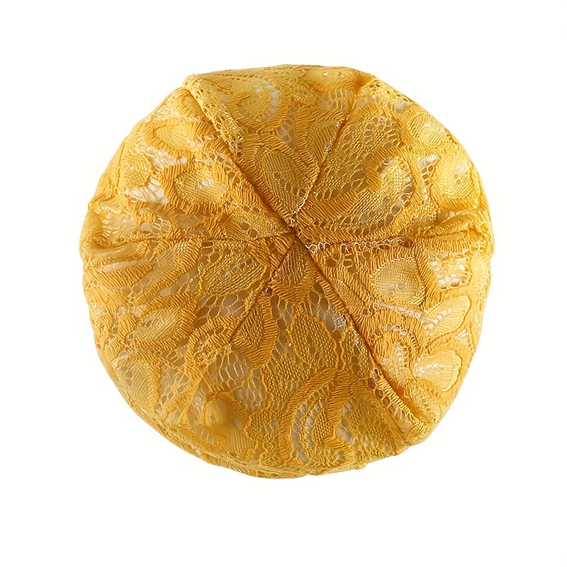 Yellow Lace Flower Beanie Skull Cap for Women Men
