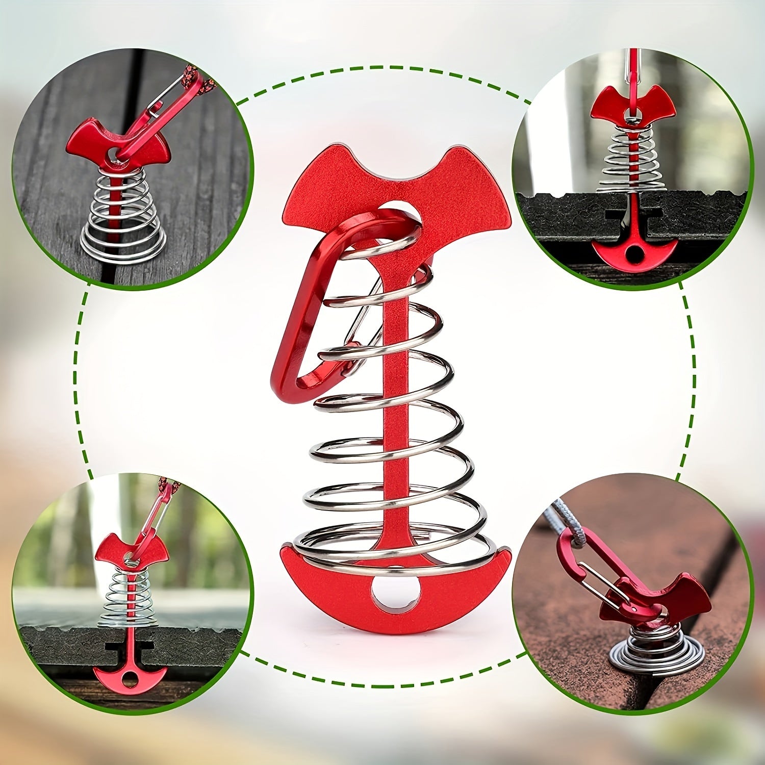 5pcs Tent Ground Anchor Pegs and Carabiners Set