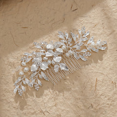 Bridal Flower Hair Comb Head Jewelry Faux Pearl Hair Comb Wedding Insert Comb