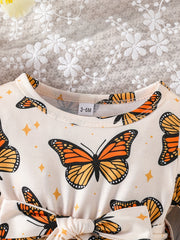 Baby Girls Butterfly Print Dress with Bow Belt for Spring and Autumn