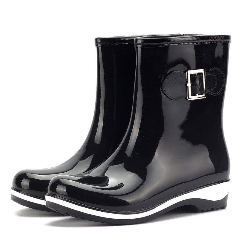 Waterproof Rain Boots Round Toe Slip-On Anti Slip High Boots
