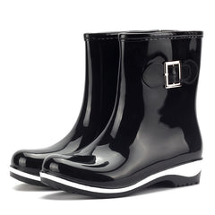 Waterproof Rain Boots Round Toe Slip-On Anti Slip High Boots