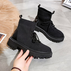 Women's Chunky Sole Knitted Ankle Boots