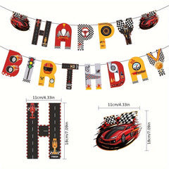 Racing Car Theme Birthday Pull Flag Happy Birthday Party Banner