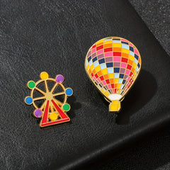 Enamel Hot Air Balloon & Ferris Wheel Brooch Pin for Girls