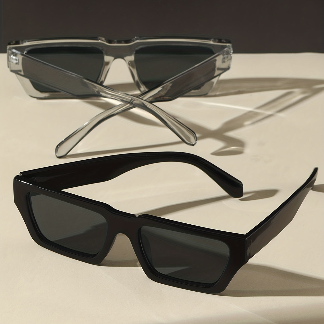 Vintage Rectangle Sunglasses Men Women 90s Retro Chunky Sun Shades