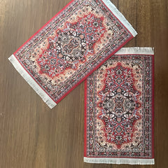 Renus Carpet 1:12 Scale Floral Pattern w/ Tassels Red & Beige Dollhouse