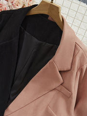 Colorblock Lapel Collar Button Front Blazer Plus Size