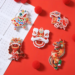 Resin Lion Refrigerator Sticker Chinese New Year Festive Decor