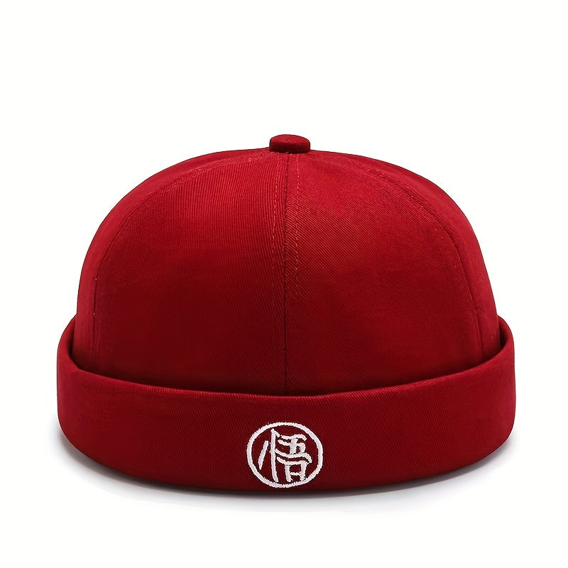 Character Embroidery Unisex Beanie Hip Hop Skull Hat Solid Docker Cap