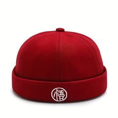 Character Embroidery Unisex Beanie Hip Hop Skull Hat Solid Docker Cap