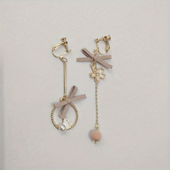 Girls Flower And Rabbit Bow Ear Clip Earrings Children's Birthday Gift