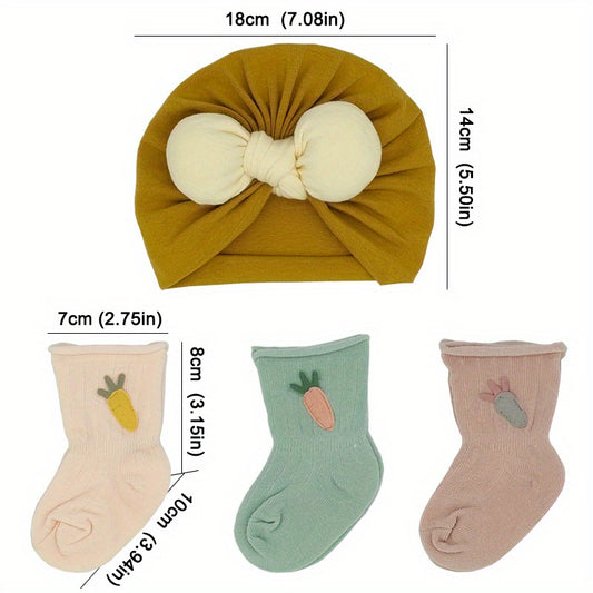 3 Pairs Baby Boneless Socks & Twisted Cap Boys Girls