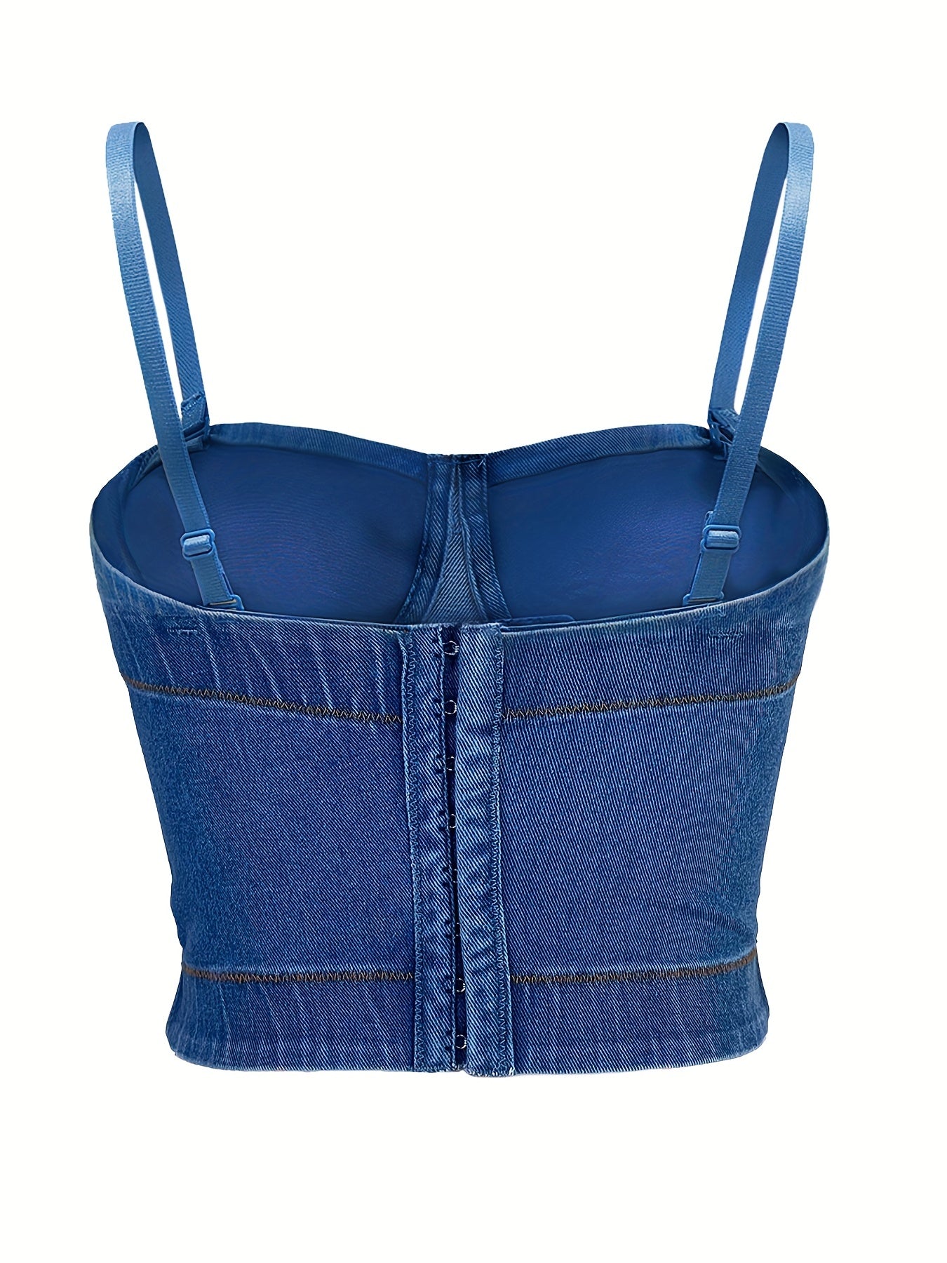 Denim Spaghetti Straps V Neck Crop Top Sleeveless Slim Fit