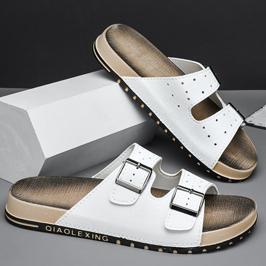 Men's Buckle Slides with Decorative Detail