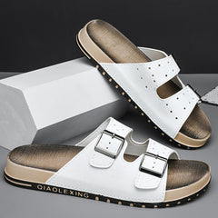 Men's Buckle Slides with Decorative Detail