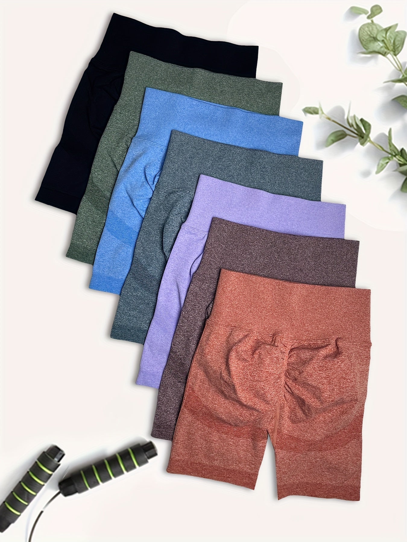 7pcs Solid Yoga Shorts High Stretch Running Sports Fitness Shorts Women's