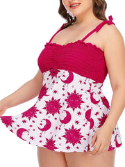 Sun & Moon Print Shirred Top & Panty Swimsuit Set 2pcs