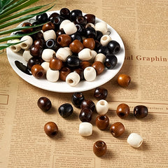 Large Hole Barrel Wooden European Loose Beads 6pc