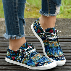 Ethnic Style Canvas Lace up Loafers Casual Boat Shoes