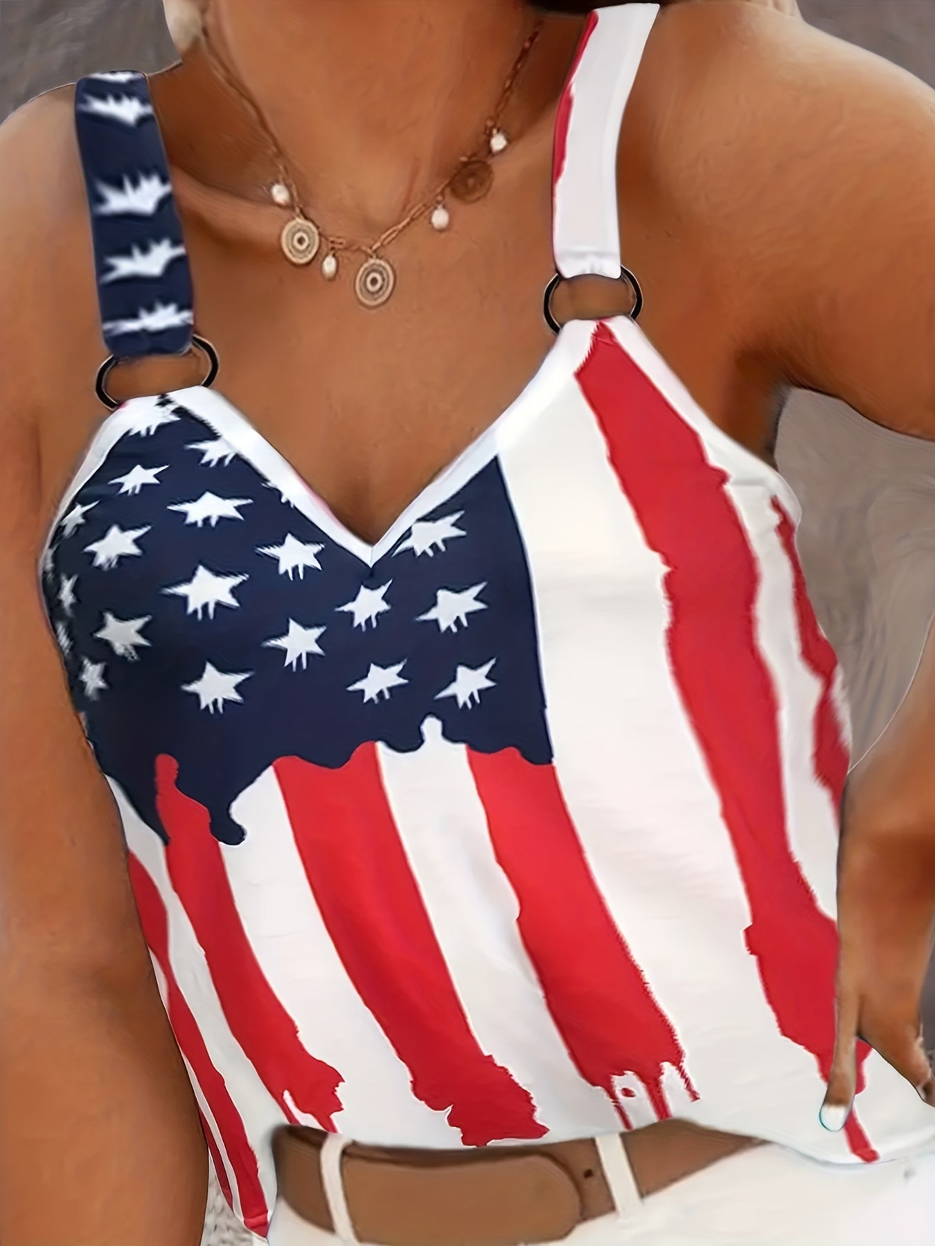 Independence Flag Print V-Neck Tank Top