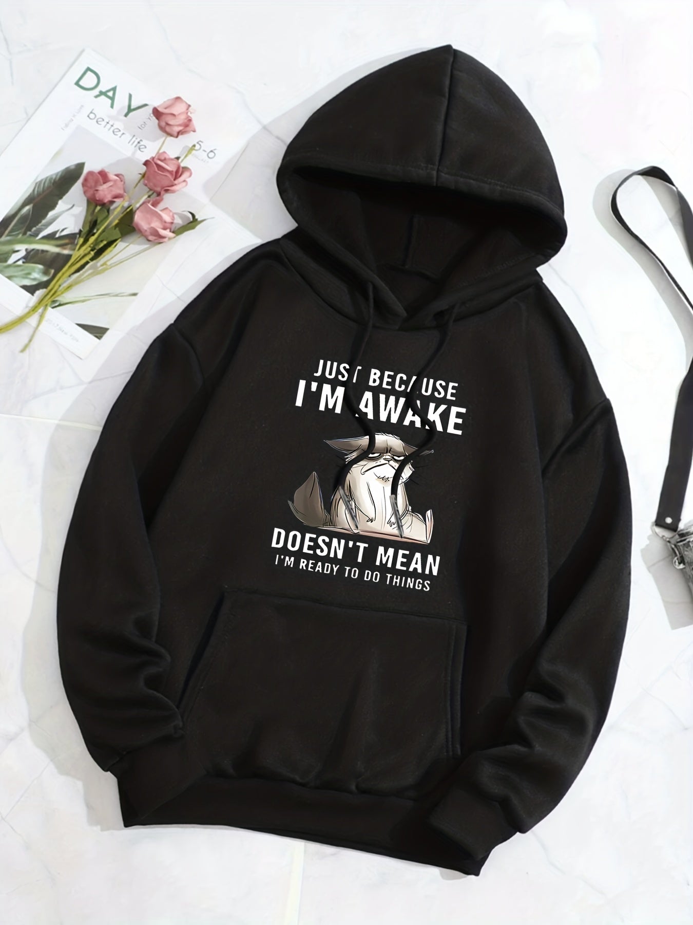 Graphic Print Kangaroo Pocket Hoodie Long Sleeve Hoodies