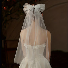 Bow Head Veil With Comb & Pearl Bridal Wedding Hair Accessories