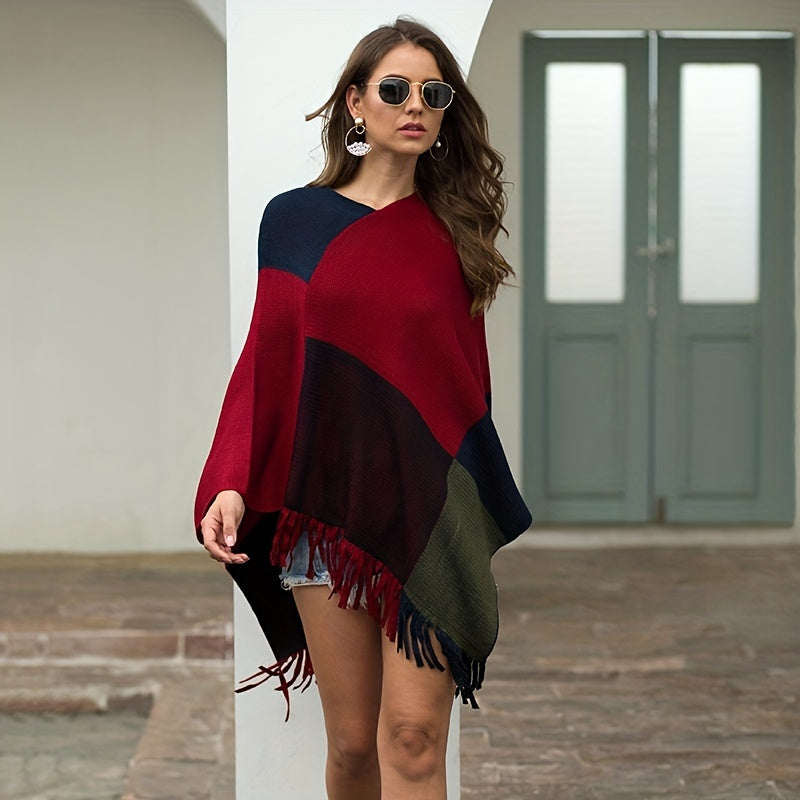 Large Knitted Cashmere Tassel Shawl Wrap Cape