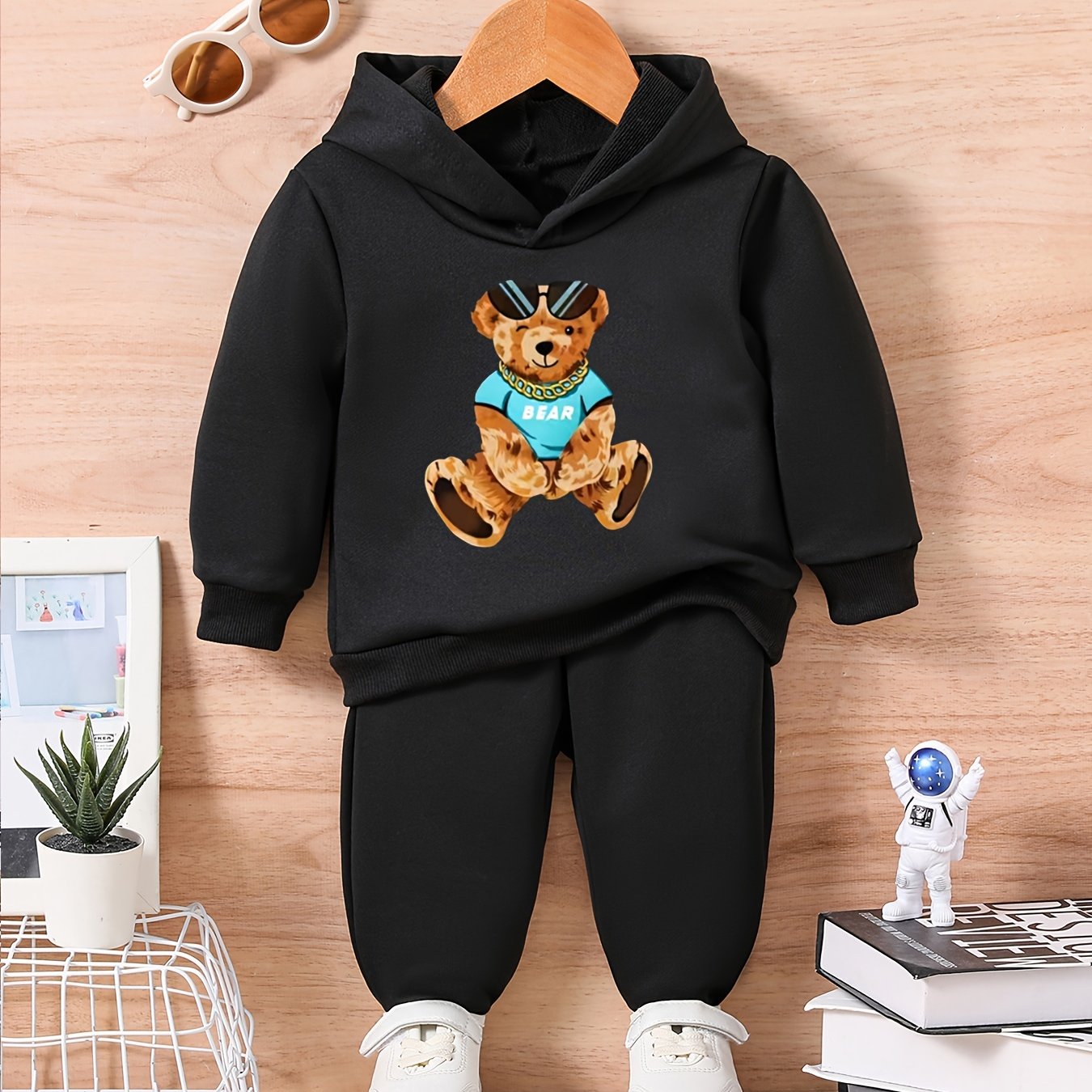 Bear Print Toddler Trousers Sweatshirt Set