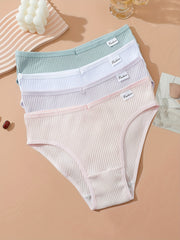 4 Pcs Ribbed Briefs Seamless Mid Rise Panties Women's Lingerie