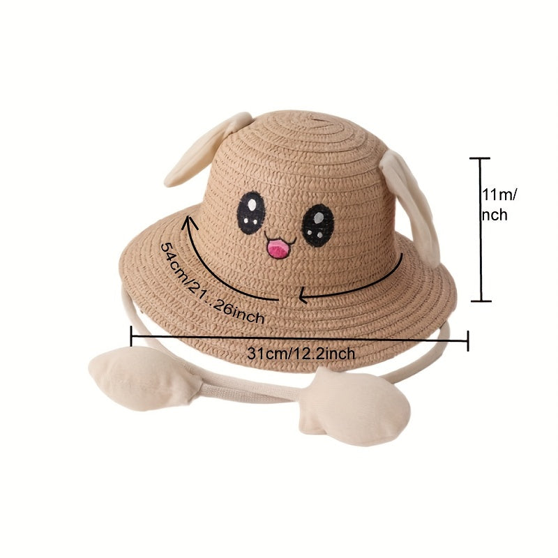 Bunny Ear Straw Hat Sun Protection for Girls