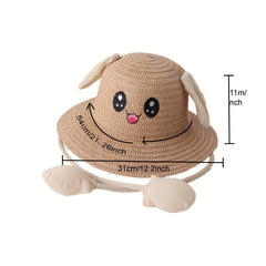 Bunny Ear Straw Hat Sun Protection for Girls