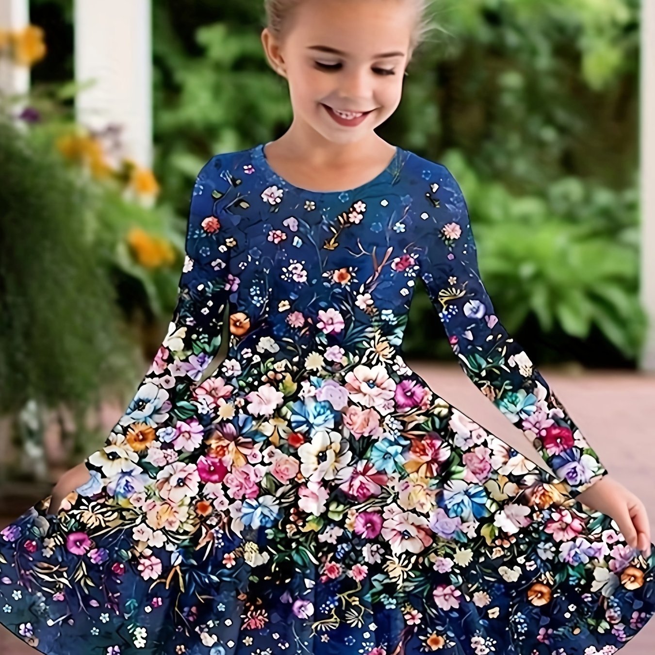 Casual Flower Print Long Sleeve Dress For Spring Fall Party