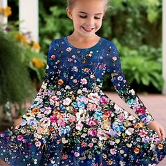 Casual Flower Print Long Sleeve Dress For Spring Fall Party