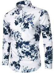 Men's Flower Print Casual Button Up Shirt