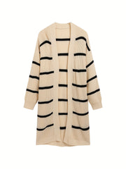 Striped Open Front Drop Shoulder Knit Cardigan for Women