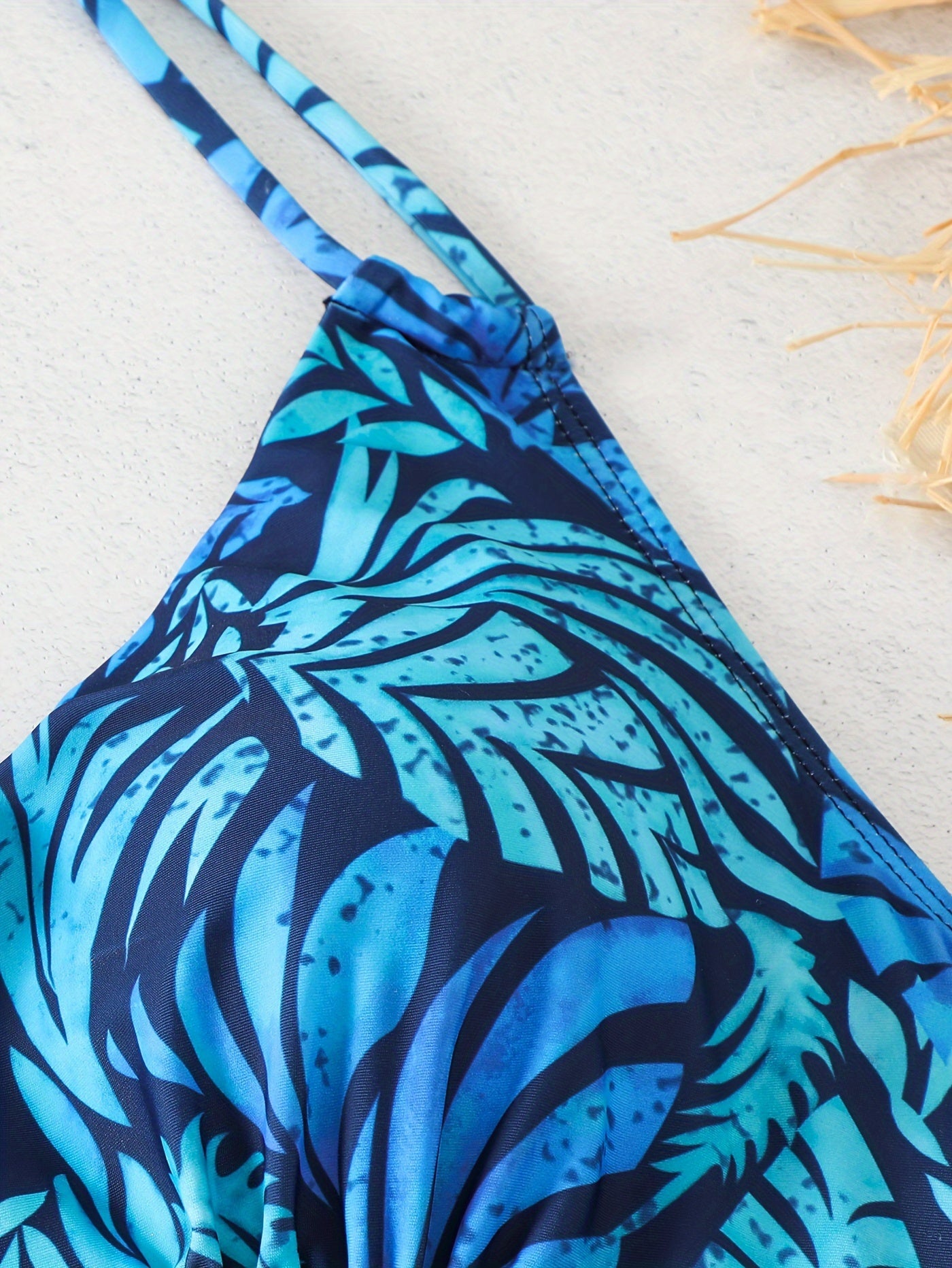 Vacay Tankini Set Leaf Print Halter Top & Shorts Swimsuit 2 Piece Set