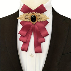 Satin Necktie Jeweled British Layer Bow Necktie