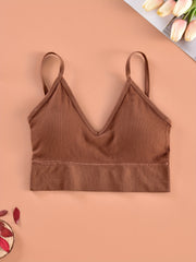Ribbed Cami Crop Top V Neck Backless Lingerie