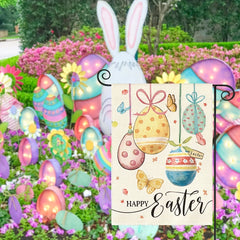 Happy Easter Garden Flag Double Sided Outside Easter Eggs Butterfly Pascha