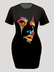 Abstract Figure Print Short Sleeve Nightdress