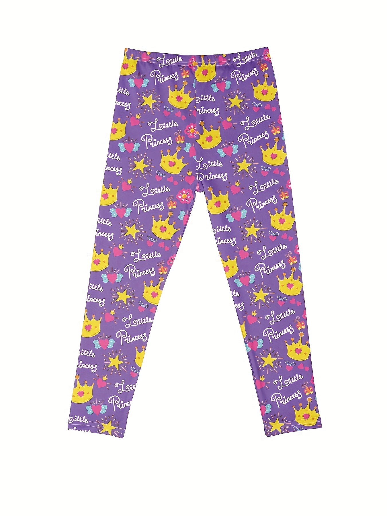 Girls Crown Stars Bow and Fish Scales Athletic Leggings