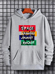 Space Rocket Letter Print Hoodie Men's Casual Graphic Pullover Hooded Sweatshirt